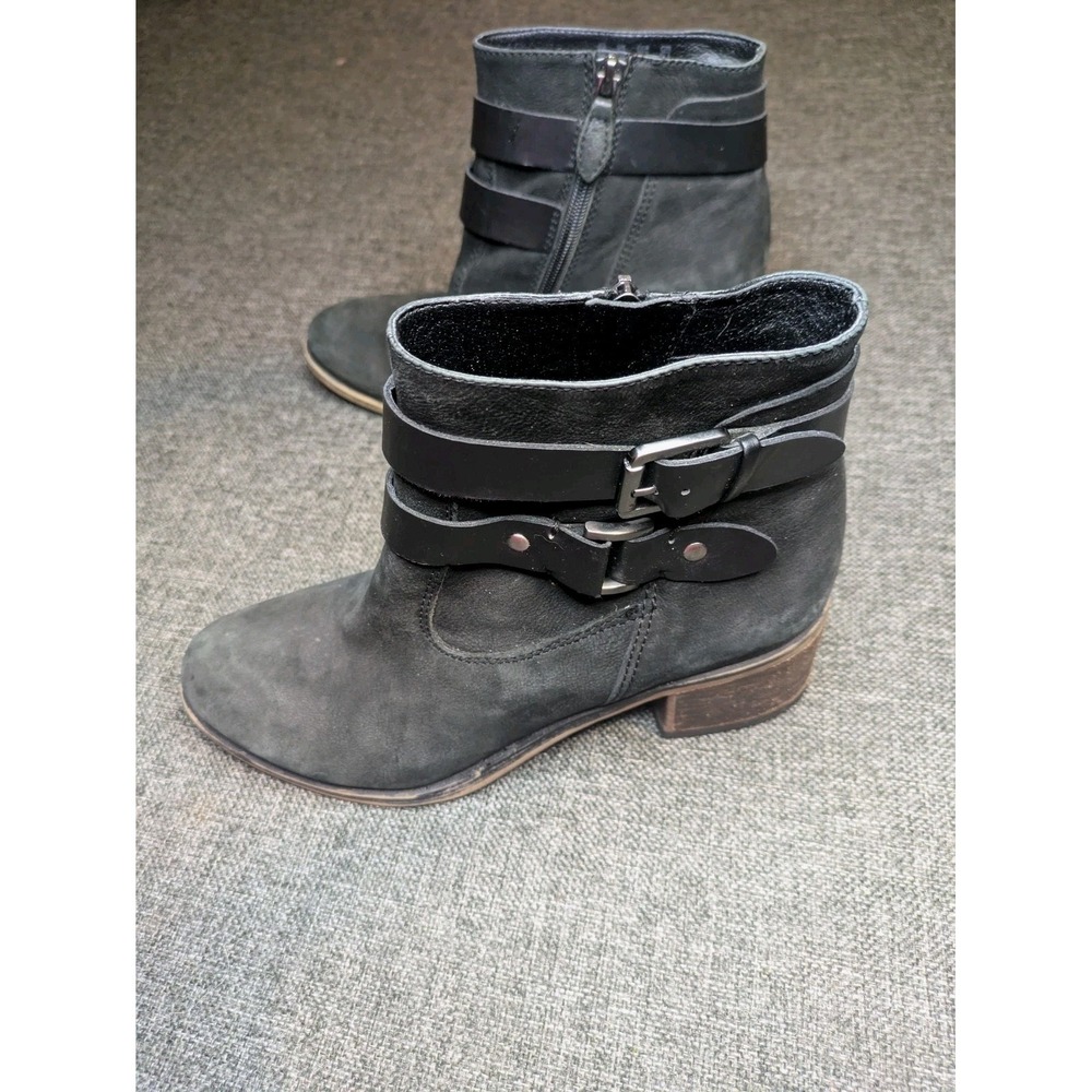 Franco Sarto Black Ankle Boots Womens 7.5 M Vegan Leather Buckle Biker Costume